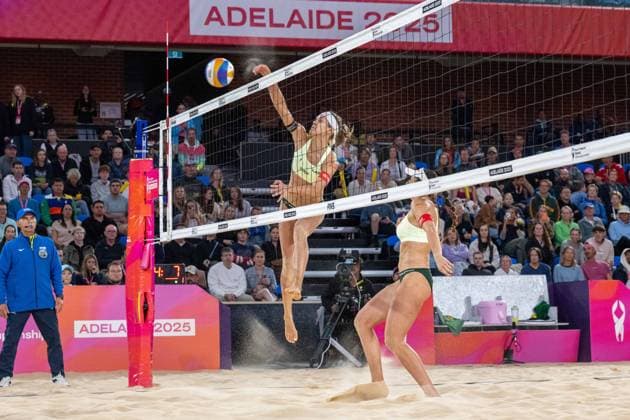 RECORD DATE NOT STATED ADELAIDE, AUSTRALIA - NOVEMBER 22: Tina Graudina (Player 1 - LAT), Anastasija Samoilova (Player 2 - LAT) during the Beach volleyball, Beachvolleyball World Championships at Adelaide on November 22, 2025 in Adelaide, Australia. Australia Copyright: xBEAUTIFULxSPORTS PeterxWeberx