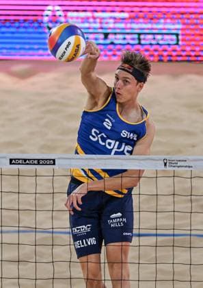 251122 Jonatan Hellvig of Sweden during The Beach Volleyball World Championships Semi Final on November 22, 2025 in Adelaide Photo Michael Errey BILDBYRAN kod XY XY0085 beachvolleyboll beach volleyball sandvolleyball world championships semi finals bbeng semifinal  Copyright: MichaelxErrey BB251122BB292
