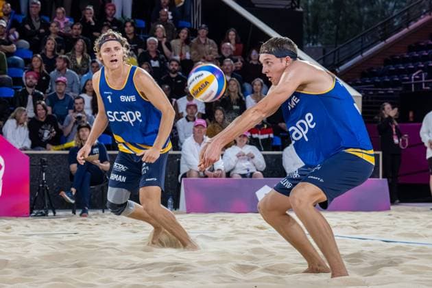 RECORD DATE NOT STATED ADELAIDE, AUSTRALIA - NOVEMBER 22: Jonatan Hellvig (Player 2 - SWE), David Åhman (Player 1 - SWE) during the Beach volleyball, Beachvolleyball World Championships at Adelaide on November 22, 2025 in Adelaide, Australia. Australia Copyright: xBEAUTIFULxSPORTS PeterxWeberx