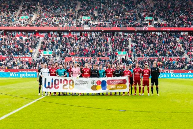 2 Fußball Bundesliga Fortuna Düsseldorf vs 1 FC Magdeburg, 22 11 2025 DUESSELDORF, GERMANY NOVEMBER 22 Joint action match day for UEFA Women s EURO 2029 bid during the Bundesliga match 2 Fußball Bundesliga Fortuna Düsseldorf vs 1 FC Magdeburg at the MERKUR SPIEL ARENA on match day 11 of 1 Bundesliga November 22, 2025 in Duesseldorf, Germany DFL REGULATIONS PROHIBIT ANY USE OF PHOTOGRAPHS AS IMAGE SEQUENCES AND OR QUASI VIDEO Copyright: xBEAUTIFULxSPORTS KennyxBeelex