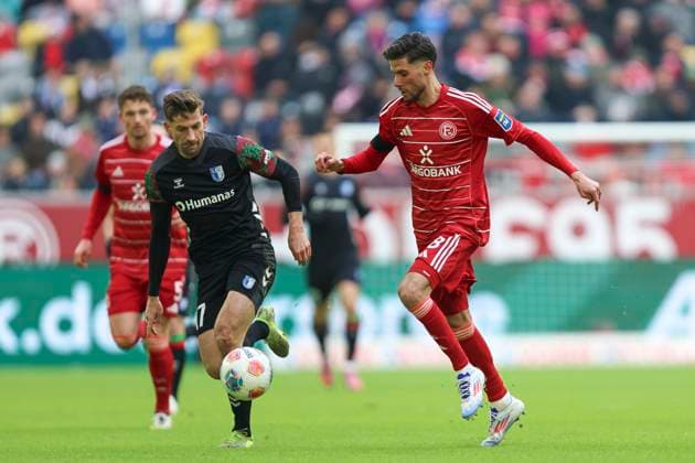 Alexander Nollenberger 1 FC Magdeburg and Anouar El Azzouzi Fortuna Duesseldorf in a duel during the 2 Bundesliga match between Fortuna Düsseldorf and 1 FC Magdeburg, Merkur Spiel Arena on November 22, 2025 in Düsseldorf, Germany, Germany Photo by Oliver Kaelke DeFodi Images Alexander Nollenberger 1 FC Magdeburg and Anouar El Azzouzi Fortuna Duesseldorf battle for the ball during the 2 Bundesliga match between Fortuna Düsseldorf and 1 FC Magdeburg at Merkur Spiel Arena on November 22, 2025 in Düsseldorf, Germany Photo by Oliver Kaelke DeFodi Images Photo by Oliver Kaelke DeFodi Images