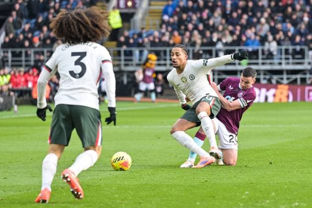 22nd November 2025; Turf Moor, Burnley, Lancashire, England; Premier League Football, Burnley versus Chelsea; Josh Cullen of Burnley brings down Joao Pedro of Chelsea during a challenge  LeexDurkin