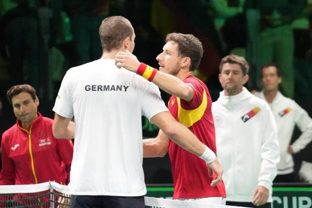 November 22, 2025, Bologna, Bretagne, Italy: Pablo Carreno Busta of Spain and Lennard STRUFF of Germany during Davis Cup 2025, Final 8, Tennis event on 22November 2025 in Bologna, Italy - Photo Bologna Italy - ZUMAl193 20251122_zsp_l193_021 Copyright: xLaurentxLairysx