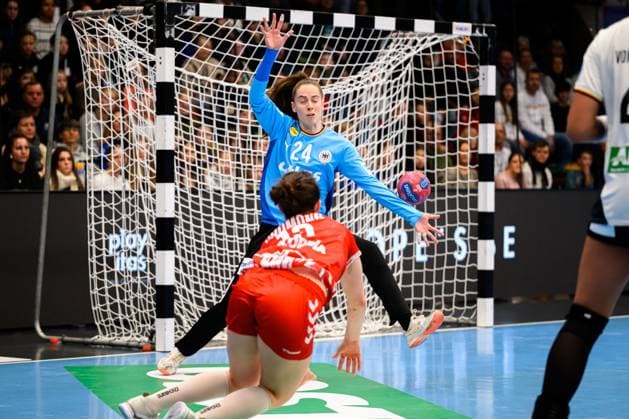 Handball, Womens national match Germany Switzerland Goalkeeper Sarah Wachter Germany , Nora Snedkerud Switzerland Goeppeingen EWS Arena Germany
