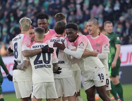 Goal celebration 0 1 Jonas Hofmann Bayer 04 Leverkusen Football, Men, Season 2025 2026, 1 Liga, Bundesliga, Volkswagenarena, VfL Wolfsburg vs Bayer Leverkusen DFL REGULATIONS PROHIBIT ANY USE OF PHOTOGRAPHS AS IMAGE SEQUENCES AND OR QUASI VIDEO