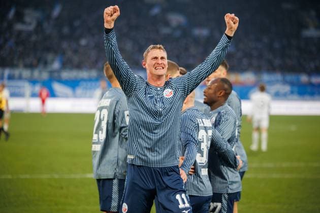 Goal celebration 2 0 Goalscorer Emil Frost Holten Rostock GER, FC Hansa Rostock vs 1 FC Schweinfurth 05, Football, Men, 3 League, Matchday 15, Season 2025 2026, 22 11 2025 Rostock Ostseestadion Mecklenburg Vorpommern Germany