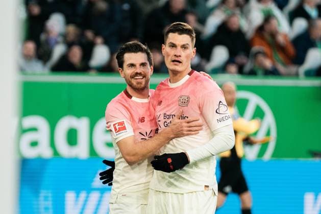 Germany, Soccer, 1 Bundesliga 2025 26, Matchday 11 VfL Wolfsburg v Bayer Leverkusen Volkswagen Arena Wolfsburg Jonas Hofman 7, Bayer Leverkusen Goal celebration to 1 0 Copyright: xJamesxZabelx