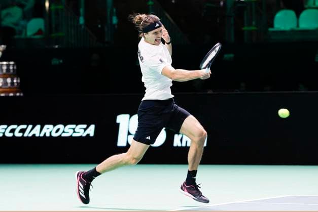 November 22, 2025, Bologna, ITALY: Germany tennis player Alexander Zverev in action during his single tennis match against Spain player Jaume Munar at the Davis Cup 2025 Final 8 at Fiere Exhibition Centre in Bologna Italy, 22 November 2025. ANSA ELISABETTA BARACCHI 2025 Davis Cup Final 8  - ZUMAa110 20251122_zaf_a110_031 Copyright: xElisabettaxBaracchix