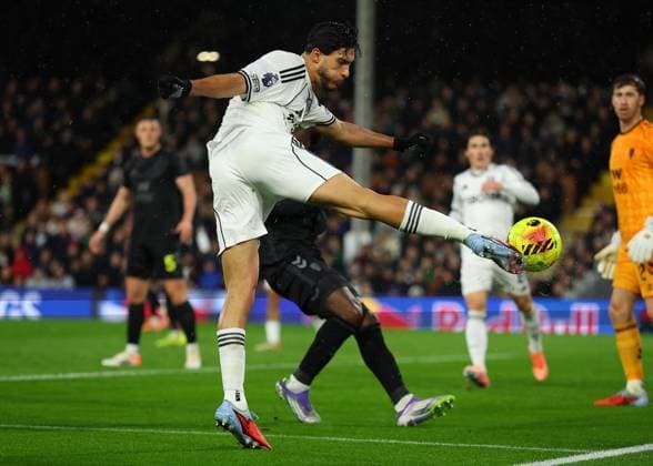 22nd November 2025; Craven Cottage, Fulham, London, England; Premier League Football, Fulham versus Sunderland; Raul Jimenez of Fulham shoots on goal  JohnxPatrickxFletcher