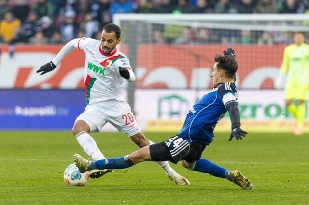 Alexis Claude Maurice FC Augsburg and Nicolas Capaldo Hamburger SV v l iztk, FC Augsburg vs Hamburger SV, Football, 1 Bundesliga, Matchday 11, 22 11 2025 DFB regulations prohibit any use of photographs as image sequences and or quasi video Copyright: xkolbert-press PeterxFastlx