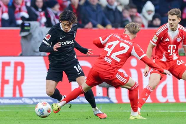Yuito Suzuki SC Freiburg and Lennart Karl FC Bayern Muenchen battle for the ball, Bundesliga, FC Bayern München v Sport Club Freiburg, Allianz Arena, November 22, 2025 in Munich, Germany Photo by Marco Steinbrenner DeFodi Images Yuito Suzuki SC Freiburg and Lennart Karl FC Bayern Muenchen battle for the ball, Bundesliga, FC Bayern München v Sport Club Freiburg, Allianz Arena, November 22, 2025 in München, Germany Photo by Marco Steinbrenner DeFodi Images DFL regulations prohibit any use of photographs as image sequences and or quasi video