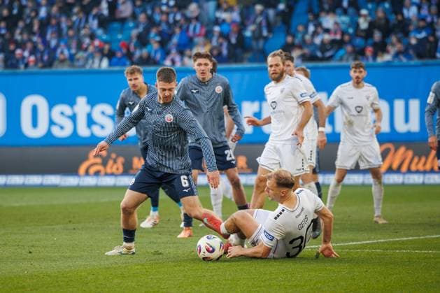 left Jonas Dirkner Rostock vs Johannes Geis FCS GER, FC Hansa Rostock vs 1 FC Schweinfurth 05, Soccer, Men, 3 Liga, Matchday 15, Season 2025 2026, 22 11 2025 Rostock Ostseestadion Mecklenburg Vorpommern Germany