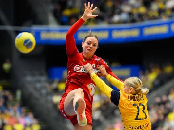 251122 Kristina Jörgensen of Denmark during the international friendly handball match between Sweden and Denmark on November 22, 2025 in Halmstad Photo Carl Sandin BILDBYRAN code CS CS0808 handball handboll handball landslaget sverige sweden danmark national team denmark dam bbeng  Copyright: CARLxSANDIN BB251122CS045