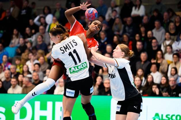 Handball, Women Laenderspiel Germany Switzerland Xenia Smits Germany , Clairebel Coker Switzerland , Nina Engel Germany Goeppeingen EWS Arena Germany
