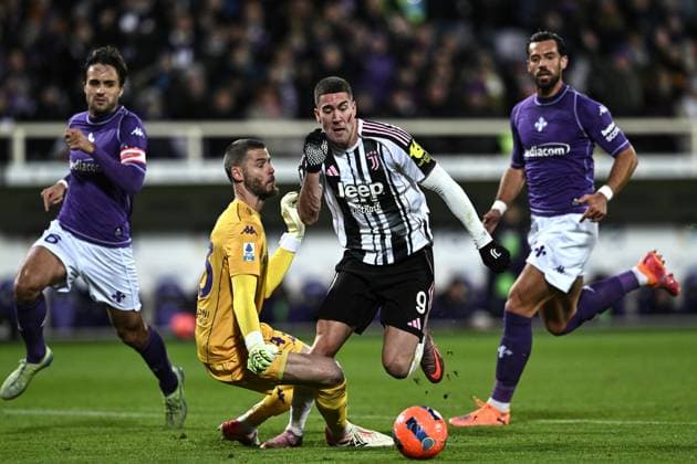 Mp Firenze 22 11 2025 - campionato di calcio serie A Fiorentina-Juventus foto Matteo Papini Image nella foto: Dusan Vlahovic-David de Gea 