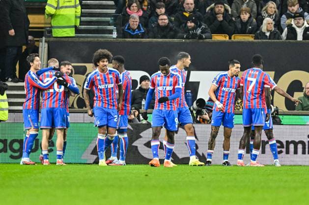 22nd November 2025; Molineux Stadium, Wolverhampton, West Midlands, England; Premier League Football, Wolverhampton Wanderers versus Crystal Palace; Yeremy Pino of Crystal Palace celebrates with his team after scoring in the 69th minute to make the score 0-2  GodfreyxPitt