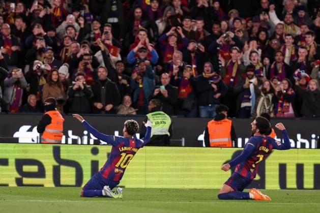 November 22, 2025, Barcelona, Barcelona, SPAIN: Ferran Torres of FC Barcelona, Barca celebrates a goal during the Spanish league, La Liga EA Sports, football match with Lamine Yamal played between FC Barcelona and Athletic Club at Spotify Camp Nou stadium on November 22, 2025 in Barcelona, Spain. Barcelona SPAIN - ZUMAa181 20251122_zaa_a181_178 Copyright: xJavierxBorregox