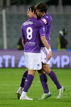 Rolando Mandragora of ACF Fiorentina celebrates with Luca Ranieri after scoring the goal of 1-1 during the Serie A football match between ACF Fiorentina and Juventus FC at Artemio Franchi stadium in Florence (Italy), November 22, 2025. andreaxstaccioli