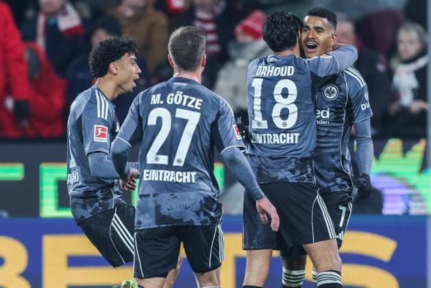 Soccer 1 Bundesliga 11 Matchday 1 FC Köln Eintracht Frankfurt on 22 11 2025 at RheinEnergieStadion in Cologne Goal celebration for 1 2 by Mahmoud Dahoud Frankfurt DFL regulations prohibit any use of photographs as image sequences and or quasi video xJRx