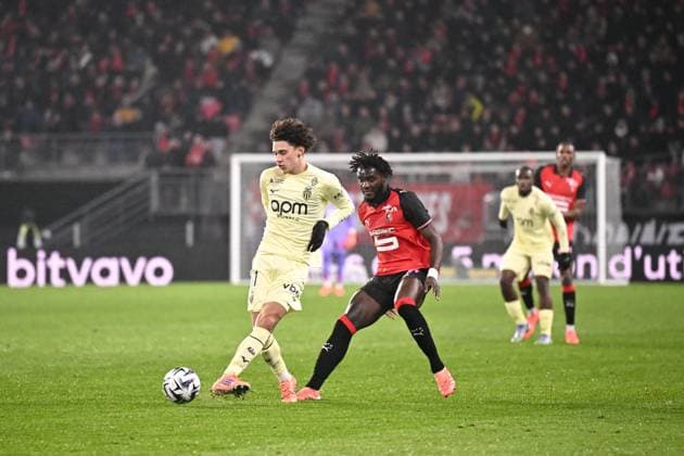 Stade Rennais FC v AS Monaco - Ligue 1 McDonald s 2025 2026 03 Lilian BRASSIER (srfc) - 11 Maghnes AKLIOUCHE (asm) during the Ligue 1 McDonald s match between Rennes and Monaco at Roazhon Park on November 22, 2025 in Rennes, France. Rennes France  Copyright: xFEPx 776417223