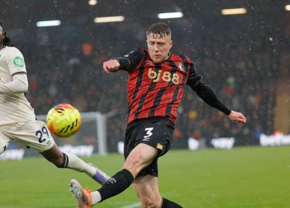 22nd November 2025, Bournemouth, Dorset, England; Premier League Football, AFC Bournemouth versus West Ham United; Truffert of Bournemouth shoots at goal but saved by the goal keeper Areola of West Ham  HongboxChen