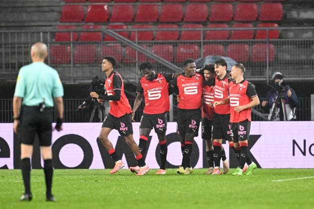 Stade Rennais FC v AS Monaco - Ligue 1 McDonald s 2025 2026 07 Breel EMBOLO (srfc) - 48 Abdelhamid AIT BOUDLAL (srfc) - 45 Mahdi CAMARA (srfc) - 09 Esteban LEPAUL (srfc) during the Ligue 1 McDonald s match between Rennes and Monaco at Roazhon Park on November 22, 2025 in Rennes, France. Rennes France  Copyright: xFEPx 776417223