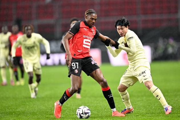 Stade Rennais FC v AS Monaco - Ligue 1 McDonald s 2025 2026 18 Takumi MINAMINO (asm) - 97 Jeremy JACQUET (srfc) during the Ligue 1 McDonald s match between Rennes and Monaco at Roazhon Park on November 22, 2025 in Rennes, France. Rennes France  Copyright: xFEPx 776417223
