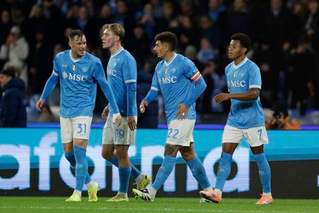 SSC Napoli vs Atalanta BC Napoli s Brazilian forward David Neres celebrates after scoring a goal during the Serie A football match between SSC Napoli and Atalanta BC at the Diego Armando Maradona Stadium in Naples, November 22, 2025. _BPH5995 Copyright: xAntonioxBalascox