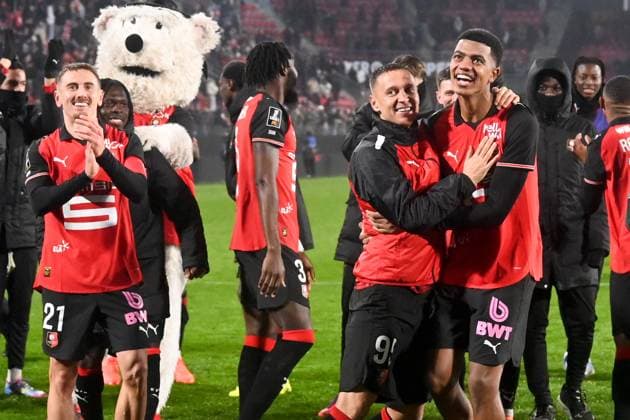 Stade Rennais FC v AS Monaco - Ligue 1 McDonald s 2025 2026 21 Valentin RONGIER (srfc) - 48 Abdelhamid AIT BOUDLAL (srfc) - 95 Przemyslaw FRANKOWSKI (srfc) during the Ligue 1 McDonald s match between Rennes and Monaco at Roazhon Park on November 22, 2025 in Rennes, France. Rennes France  Copyright: xFEPx 776417223