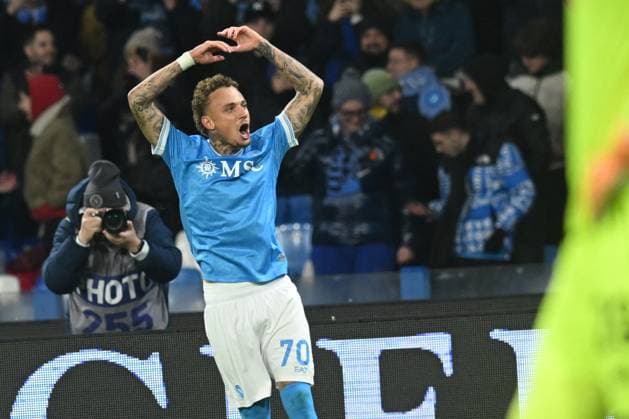CALCIO - Serie A - SSC Napoli vs Atalanta BC Noa Lang of SSC Napoli celebrates after scoring his first goal with his team of 3-0 during the Serie A Enilive match between SSC Napoli vs Atalanta BC at Diego Armndo Maradona Stadium Naples Italy  Copyright: xIPAxSport ABACAx