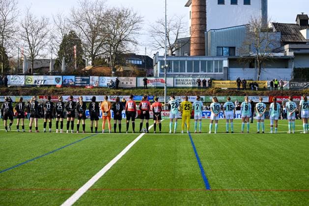 21 11 2025, Football, 2 Womens Bundesliga, 2025 2026, 11 Matchday, SG 99 Andernach VfR Schwarz Weiss Warbeyen 1945 e V Both teams are on the pitch This is an action matchday under the motto of the German application WE29 Together WE Rise