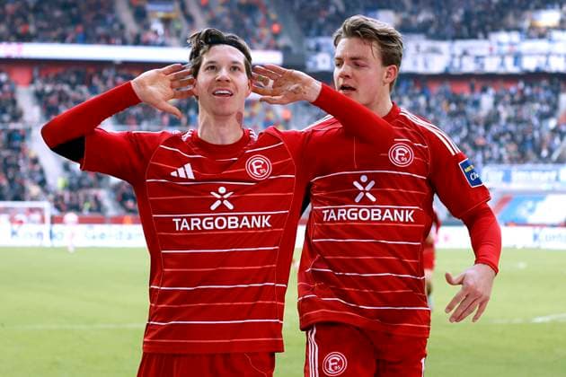 ITTEN Cedric Team Fortuna Duesseldorf cheers after his goal with RASMUSSEN Christian 2 Fußball Bundesliga Saison 2025 2026 Spiel Fortuna Duesseldorf 1 FC Magdeburg 2 1 am 22 11 2025 in Duesseldorf DFL REGULATIONS PROHIBIT ANY USE OF PHOTOGRAPHS as IMAGE SEQUENCES and or QUASI VIDEO Copyright: xLacixPerenyix