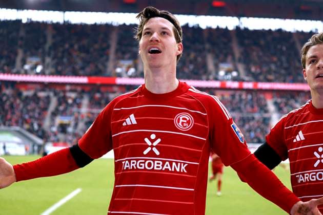 ITTEN Cedric Team Fortuna Duesseldorf cheers after his goal with RASMUSSEN Christian 2 Fußball Bundesliga Saison 2025 2026 Spiel Fortuna Duesseldorf 1 FC Magdeburg 2 1 am 22 11 2025 in Duesseldorf DFL REGULATIONS PROHIBIT ANY USE OF PHOTOGRAPHS as IMAGE SEQUENCES and or QUASI VIDEO Copyright: xLacixPerenyix
