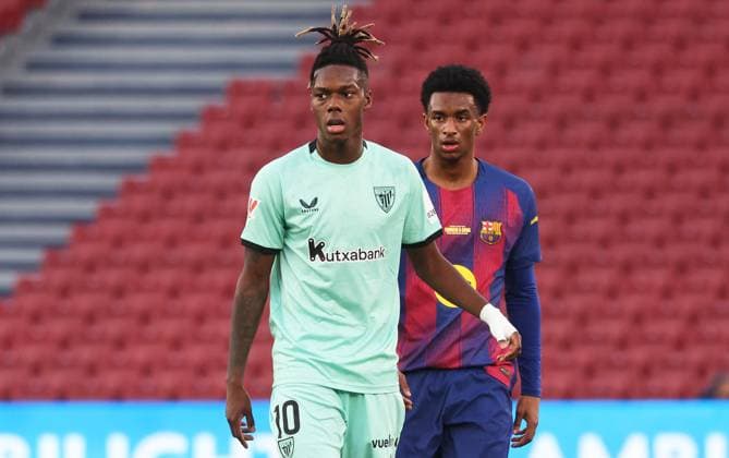 FC Barcelona, Barca v Athletic Club - LaLiga EA Sports Alejandro Balde and Nico Williams play during the match between FC Barcelona and Athletic Club, corresponding to week 13 of LaLiga EA Sports, at the Spotify Camp Nou, in Barcelona, Spain, on November 22, 2025. Barcelona Barcelona Spain  Copyright: xUrbanandsportx originalFilename:urbanandsport-fcbarcel251122_npgnb.jpg