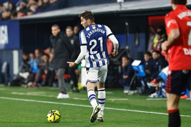 Arsen Zakharyan (Sociedad), NOVEMBER 22, 2025 - Football Soccer : Spanish La Liga EA Sports match between CA Osasuna - Real Sociedad at the Estadio El Sadar in Pamplona, Spain. Noxthirdxpartyxsales  aflo_311249642