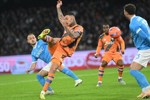CALCIO - Serie A - SSC Napoli vs Atalanta BC Gianluca Scamacca of Atalanta BC scoring a goal of 1-3 during the Serie A Enilive match between SSC Napoli vs Atalanta BC at Diego Armndo Maradona Stadium Naples Italy  Copyright: xIPAxSport ABACAx