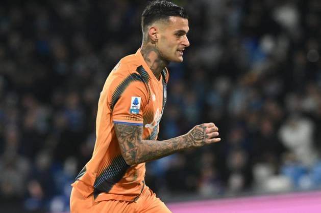 CALCIO - Serie A - SSC Napoli vs Atalanta BC Gianluca Scamacca of Atalanta BC celebrates after scoring a goal of 1-3 during the Serie A Enilive match between SSC Napoli vs Atalanta BC at Diego Armndo Maradona Stadium Naples Italy  Copyright: xIPAxSport ABACAx