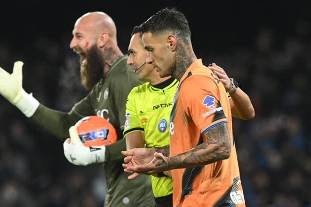 CALCIO - Serie A - SSC Napoli vs Atalanta BC Gianluca Scamacca of Atalanta BC celebrates after scoring a goal of 1-3 during the Serie A Enilive match between SSC Napoli vs Atalanta BC at Diego Armndo Maradona Stadium Naples Italy  Copyright: xIPAxSport ABACAx