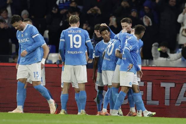 CALCIO - Serie A - SSC Napoli vs Atalanta BC Napoli s Dutch midfielder Noa Lang celebrates after scoring a goal during the Serie A football match between SSC Napoli and Atalanta BC at the Diego Armando Maradona Stadium in Naples, November 22, 2025. Naples Italy  Copyright: xIPAxSport ABACAx