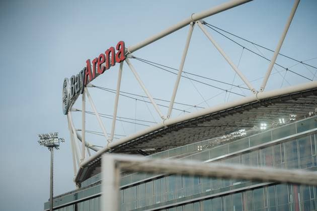 22 11 25, Women, Football, Google Pixel Women Bundesliga, Season 2025 2026, Bayer 04 Leverkusen SGS Essen, 11 Matchday Bay Arena Logo on top of the stadium, View from Ulrich Haberland Stadion Leverkusen Ulrich Haberland Stadion NRW Germany