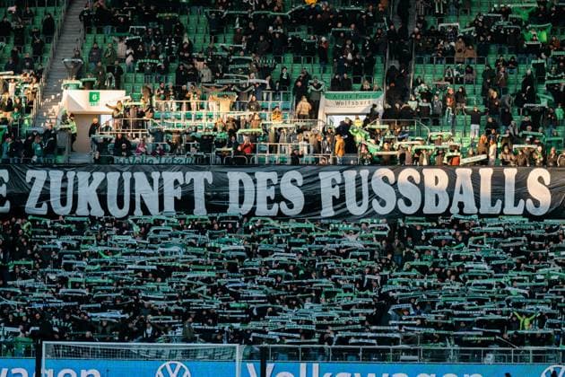 Germany, Football, 1 Bundesliga 2025 26, Matchday 11 VfL Wolfsburg v Bayer Leverkusen Volkswagen Arena Wolfsburg Fan Project Banner VfL Wolfsburg Home Curve Is this the future of soccer? Copyright: xJamesxZabelx