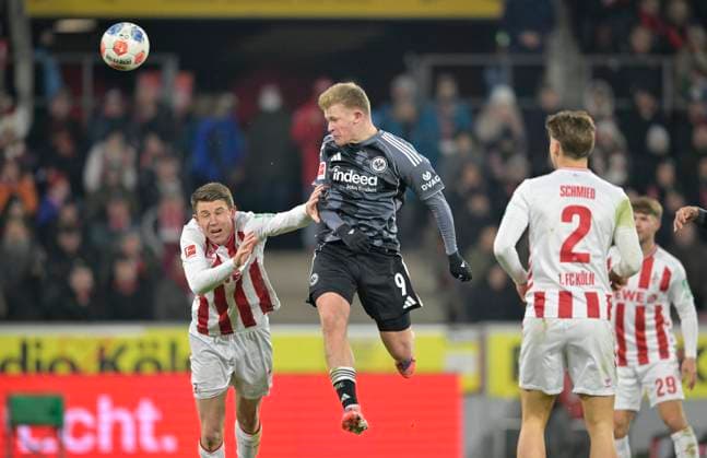 v l Dominique Heintz 1 FC Köln , Jonathan Burkardt Eintracht Frankfurt Aktion, Zweikampf Fussball 1 Bundesliga, 11 Spieltag, 1 FC Koeln Eintracht Frankfurt 3 4, am 22 11 2025 in Koeln Germany DFL regulations prohibit any use of photographs as image sequences and or quasi video Â