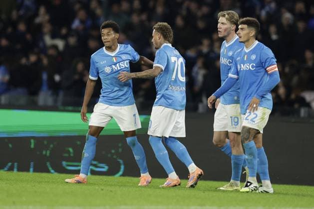 CALCIO - Serie A - SSC Napoli vs Atalanta BC Napoli s Dutch midfielder Noa Lang celebrates after scoring a goal during the Serie A football match between SSC Napoli and Atalanta BC at the Diego Armando Maradona Stadium in Naples, November 22, 2025. Naples Italy  Copyright: xIPAxSport ABACAx