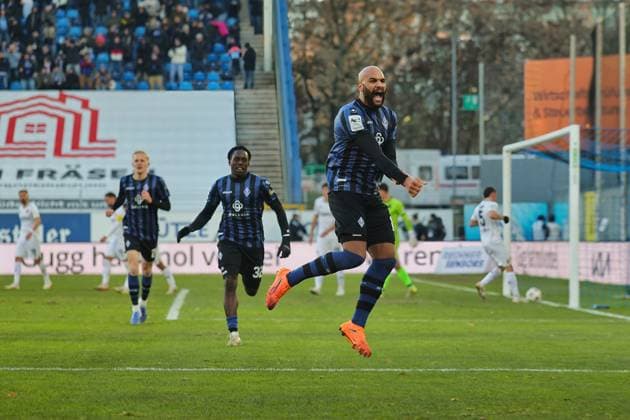 Goal for 1 0 by Terrence Boyd SV Waldhof Mannheim, 13 GER, SV Waldhof Mannheim vs SV Wehen Wiesbaden, Football, 3 Liga, Matchday 15, Season 2025 2026, 22 11 2025 DFL DFB REGULATIONS PROHIBIT ANY USE OF PHOTOGRAPHS as IMAGE SEQUENCES and or QUASI VIDEO GER,SV Waldhof Mannheim vs SV Wehen Wiesbaden, Football, 3 Liga, Matchday 15, Season 2025 2026, 22 11 2025 Mannheim Copyright: xEibner-Pressefoto JoergxHirschx EP_JHH