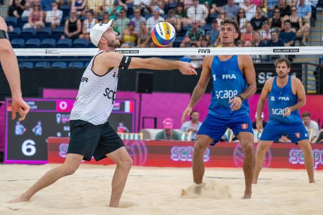 RECORD DATE NOT STATED ADELAIDE, AUSTRALIA - NOVEMBER 23: Clemens Wickler (Player 2 - GER, white), Téo Rotar (Player 1 - FRA, blue) during the Beach volleyball, Beachvolleyball World Championships at Adelaide on November 23, 2025 in Adelaide, Australia. Australia Copyright: xBEAUTIFULxSPORTS PeterxWeberx