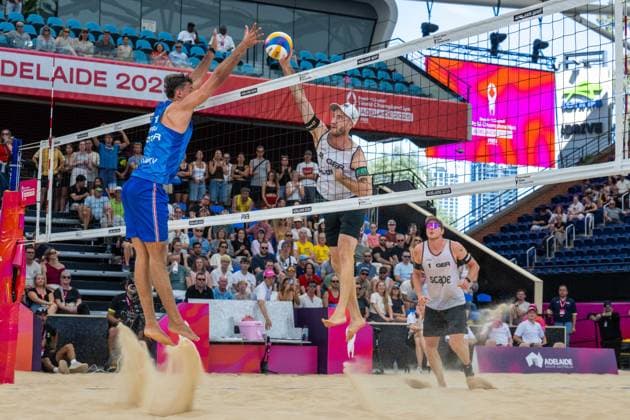 RECORD DATE NOT STATED ADELAIDE, AUSTRALIA - NOVEMBER 23: Clemens Wickler (Player 2 - GER, white), Téo Rotar (Player 1 - FRA, blue) during the Beach volleyball, Beachvolleyball World Championships at Adelaide on November 23, 2025 in Adelaide, Australia. Australia Copyright: xBEAUTIFULxSPORTS PeterxWeberx