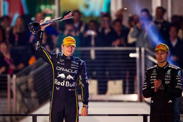 F1 - LAS VEGAS GRAND PRIX 2025 VERSTAPPEN Max (ned), Red Bull Racing RB21, portrait celebrating his win on the podium during the 2025 Formula 1 Las Vegas Grand Prix, 22th round of the 2025 FIA Formula One World Championship, WM, Weltmeisterschaft from November 21 to 23, 2025 on the Las Vegas Strip Circuit, in Paradise, Nevada, United States of America - ParadiseUnited States  Copyright: xXavixBonillax