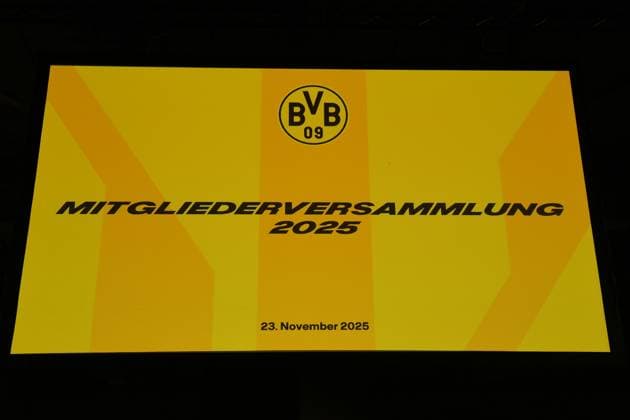 General Meeting Borussia Dortmund on 23 11 2025 in the Westfalenhalle in Dortmund Display board with the lettering General Meeting 2025 xRx