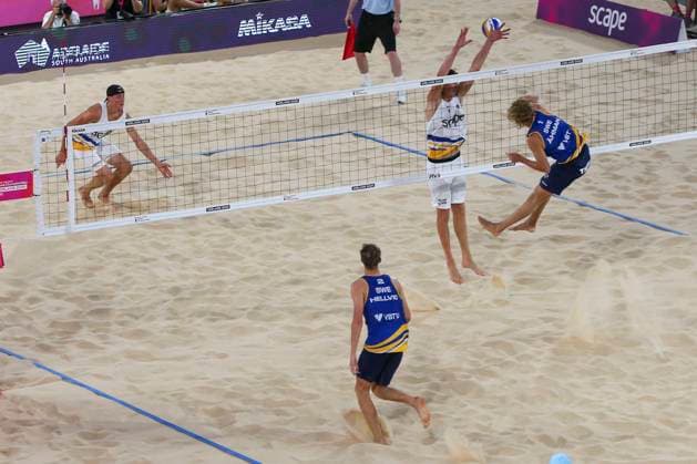 Beach volleyball, Beachvolleyball World Championship, WM, Weltmeisterschaft David Ahman and Jonatan Hellvig (SWE) v Jacob Hölting Nilsson and Elmer Andersson (SWE) during the Men™s Final match of the Beach Volleyball World Championships at The Drive in Adelaide, Sunday, November 23, 2025. ( NO ARCHIVING, EDITORIAL USE ONLY ADELAIDE SOUTH AUSTRALIA AUSTRALIA  Copyright: xMATTxTURNERx 20251123111020007864