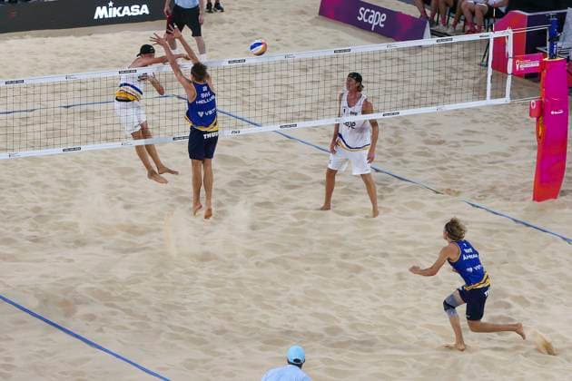 Beach volleyball, Beachvolleyball World Championship, WM, Weltmeisterschaft David Ahman and Jonatan Hellvig (SWE) v Jacob Hölting Nilsson and Elmer Andersson (SWE) during the Men™s Final match of the Beach Volleyball World Championships at The Drive in Adelaide, Sunday, November 23, 2025. ( NO ARCHIVING, EDITORIAL USE ONLY ADELAIDE SOUTH AUSTRALIA AUSTRALIA  Copyright: xMATTxTURNERx 20251123159830251985